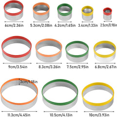 MULTICOLORED STAINLESS STEEL ROUND COOKIE CUTTER SET 12 PCS