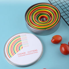 MULTICOLORED STAINLESS STEEL ROUND COOKIE CUTTER SET 12 PCS