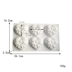MINI LOVE HEARTS WITH BOW CHOCOLATE MOUSSE MOULD 6 PCS