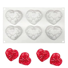 MINI LOVE HEARTS WITH BOW CHOCOLATE MOUSSE MOULD 6 PCS
