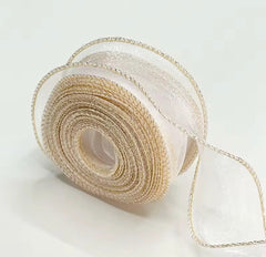CHIFFON / ORGANZA RIBBON WITH GOLD EDGES 4 CM
