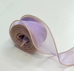 CHIFFON / ORGANZA RIBBON WITH GOLD EDGES 4 CM