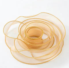 CHIFFON / ORGANZA RIBBON WITH GOLD EDGES 4 CM