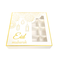 EID MUBARAK 16 HOLES CHOCOLATE BOX WITH WINDOW (SQUARE)