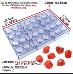 MINI ASSORTED PRALINE POLYCARBONATE CHOCOLATE MOULD 32 PCS CAVITY