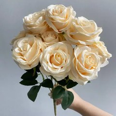 LARGE ARTIFICIAL ROSE FLOWER 9.5 CM HEAD 9PCS SET