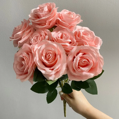 LARGE ARTIFICIAL ROSE FLOWER 9.5 CM HEAD 9PCS SET