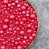 MIXED SIZES RED SUGAR PEARLS 125 GMS
