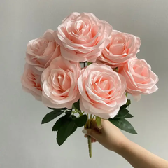 LARGE ARTIFICIAL ROSE FLOWER 9.5 CM HEAD 9PCS SET