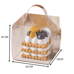 CLEAR BENTO BOX WITH HANDLE AND CAKE BOARD