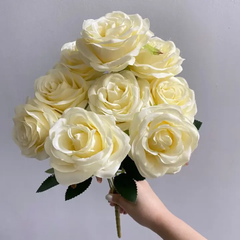 LARGE ARTIFICIAL ROSE FLOWER 9.5 CM HEAD 9PCS SET