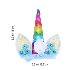 UNICORN HORN WITH EARS AND FLOWERS CAKE TOPPER