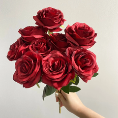 LARGE ARTIFICIAL ROSE FLOWER 9.5 CM HEAD 9PCS SET