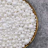 MIXED SIZES WHITE SUGAR PEARLS 125 GMS