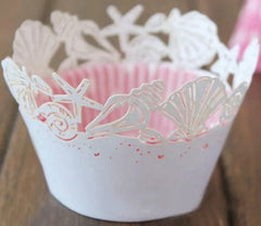 LASER CUT SEA SHELLS CUPCAKE CAGES/WRAPPERS - {12 Pcs}