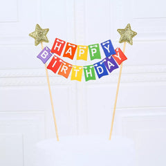 RAINBOW FLAG BANNERS HAPPY BIRTHDAY PAPER CAKE TOPPER