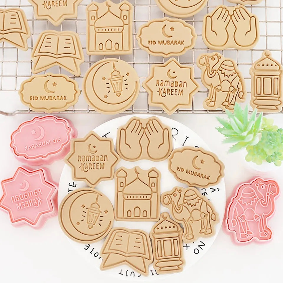 Aofa 8Pcs Eid Mubarak Cookie Cutters Set, Islamic Muslim Ramadan 3D Sugar  Cookie Pie Crust Cutter Pastry Fondant Stamper Baking Mold Cake Decorating  Tool, Embossing, Lantern, Camel, Star, Moon 