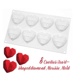 MEDIUM GEO HEART/ORIGAMI LOVE HEARTS CHOCOLATE MOUSSE MOULD 8 PCS
