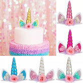 UNICORN HORN WITH EARS AND FLOWERS CAKE TOPPER