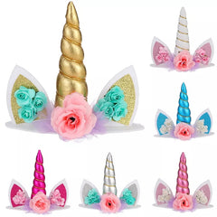 UNICORN HORN WITH EARS AND FLOWERS CAKE TOPPER