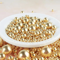 MIXED SIZES SHINY/METALLIC GOLD SUGAR PEARLS 125G