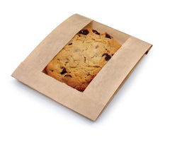 PLAIN BROWN GUSETTED COOKIE BAGS WITH WINDOW (NON POLYCOATED)