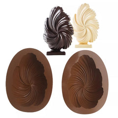SPIRAL RIDGES 3D LARGE EGG CHOCOLATE MOULD 2PC SET