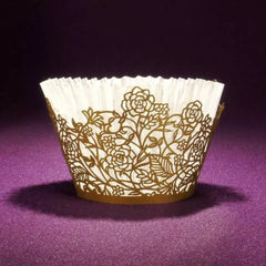 LASER CUT FLOWERS WITH LEAVES CUPCAKE CAGES/WRAPPERS  - {12 Pcs}
