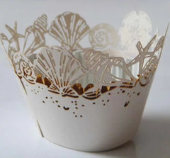 LASER CUT SEA SHELLS CUPCAKE CAGES/WRAPPERS - {12 Pcs}