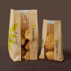 PLAIN BROWN GUSETTED COOKIE BAGS WITH WINDOW (NON POLYCOATED)