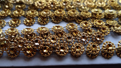GOLD ROUND RHINESTONE FLOWER RIBBON