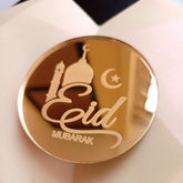 GOLDEN ACRYLIC EID MUBARAK MESSAGE AND MOSQUE DISC TOPPER 1Pcs