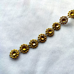 GOLD ROUND RHINESTONE FLOWER RIBBON