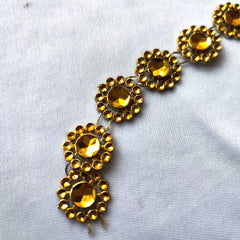 GOLD ROUND RHINESTONE FLOWER RIBBON