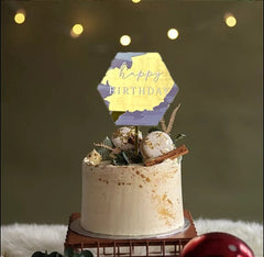 HEXAGON HAPPY BIRTHDAY CAKE TOPPER WITH ACRYLIC PAINT AND GOLD FOIL