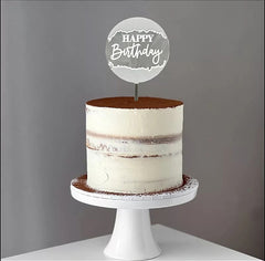ROUND HAPPY BIRTHDAY CAKE TOPPER WITH ACRYLIC PAINT EDGES