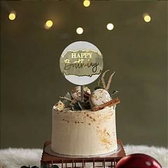 ROUND HAPPY BIRTHDAY CAKE TOPPER WITH ACRYLIC PAINT EDGES