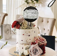 ROUND HAPPY BIRTHDAY CAKE TOPPER WITH ACRYLIC PAINT EDGES