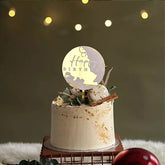 ROUND HAPPY BIRTHDAY CAKE TOPPER WITH GOLD FOIL