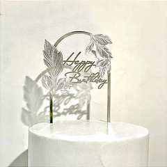 FEATHERS LASER ENGRAVED HAPPY BIRTHDAY CAKE TOPPER
