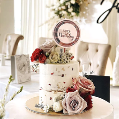 ROUND LASER ENGRAVED HAPPY BIRTHDAY CAKE TOPPER