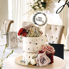 ROUND LASER ENGRAVED HAPPY BIRTHDAY CAKE TOPPER