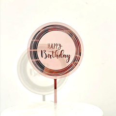 ROUND LASER ENGRAVED HAPPY BIRTHDAY CAKE TOPPER