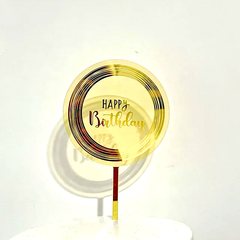ROUND LASER ENGRAVED HAPPY BIRTHDAY CAKE TOPPER