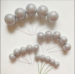 GLITTER FAUX STYROFOAM BALLS CAKE TOPPERS
