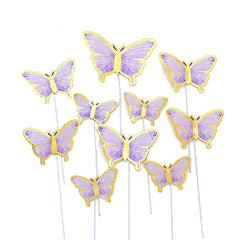 FINE GOLD DETAIL WING PAPER BUTTERLIES TOPPERS 10 PCS SET