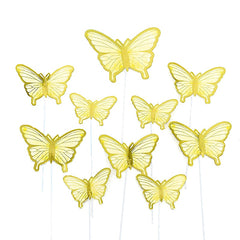 FINE GOLD DETAIL WING PAPER BUTTERLIES TOPPERS 10 PCS SET
