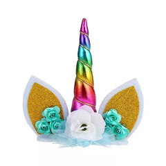UNICORN HORN WITH EARS AND FLOWERS CAKE TOPPER