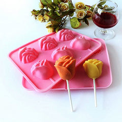 3D ROSE FLOWER LOLLIPOP MOULD 6 CAVITY 1PCS