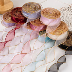 CHIFFON / ORGANZA RIBBON WITH GOLD EDGES 4 CM